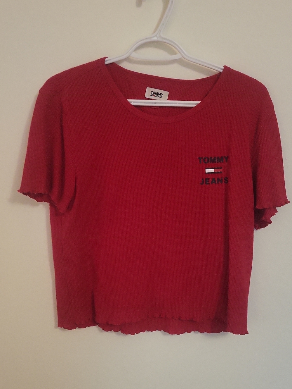 Tommy Hilfiger Red Ribbed Short Sleeve Tee with Logo